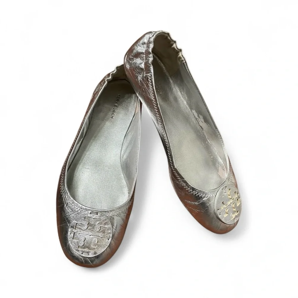 Tory Burch Metallic MinnieTravel Leather Ballet Flats